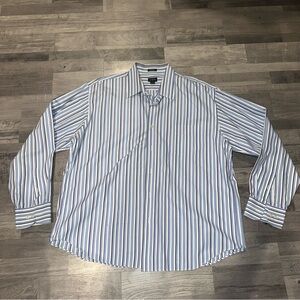 J. Crew Men's White and Blue Striped Dress Shirt